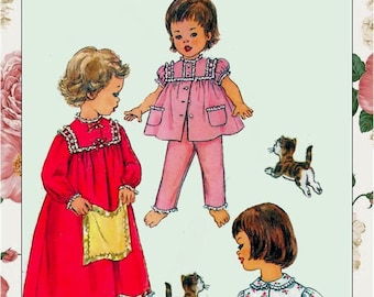 Vintage 1950-SWEET DEAMS SLEEPWEAR-Toddler Sewing Pattern-Long Nightgown-Two Piece Pajamas-Shaped Yoke-Ribbon-Lace Trim-Size 1-Rare