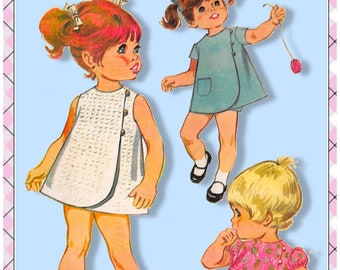 Vintage 1968-WRAP DRESS-PANTIES-Toddler Sewing Pattern-Three Styles-Side Wrap-Sleeve Options-Patch Pockets-Easy To Sew-Uncut-Size 1-Rare