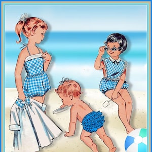 Vintage 1950s-ADORABLE TODDLER PLAYWEAR-Sewing Pattern-Romper-Bathing Suit-Beach Coat-Ruffle Bloomers-Great Retro Design-Size 1-Mega Rare