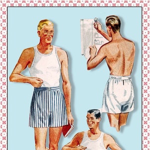 PDF Vintage 1950's Sewing Pattern: Men's Underwear Waist 38 96.5cm