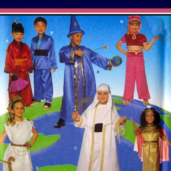 I DREAM of GENIE-Children’s Costume Sewing Pattern-Dashing Sheik-Cleopatra-Greek Goddess-Wizard-Geisha-Kimono-Karate Kid-Uncut-Size 3-8-Rare