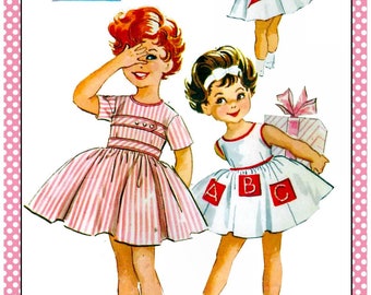 Vintage 1958-PRETTY PARTY DRESS-Toddler Sewing Pattern-Two Styles-Full Twirl Skirt-Pockets-Embroidery-Big Tie Back Bow-Transfer-Size 3-Rare