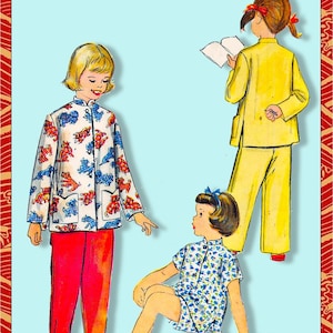 Vintage 1954-CHINESE STYLE PAJAMAS-Sewing Pattern-Mandarin Collar-Sleeve Options-Shaped Patch Pockets-Pants-Shorts-Loose Fit-Size 4-Rare