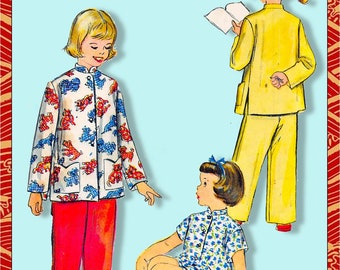 Vintage 1954-CHINESE STYLE PAJAMAS-Sewing Pattern-Mandarin Collar-Sleeve Options-Shaped Patch Pockets-Pants-Shorts-Loose Fit-Size 4-Rare