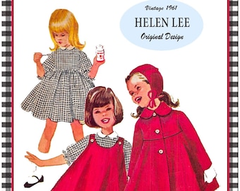 Vintage 1961-DESIGNER OUFIT-Toddler Sewing Pattern-Lined Swing Coat-Flirty Twirl Dress-Pinafore-Hat-Helen Lee Original-Uncut-Size 5-Rare