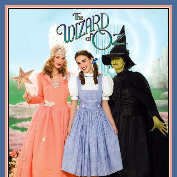 WIZARD OF OZ-Costume Sewing Pattern-Dorothy-Wicked Witch-Good Witch Glinda-Long Gowns-Cape-Pointed Witch Hat-Dress-Uncut-Size 6-12