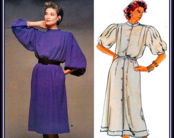 Vintage 1985-BOHO PEASANT DRESS-Vogue Designer Original Sewing Pattern-Jean Muir-Loose Fit-Sleeves Interest-Wear Belted orLoose-Size 10-Rare