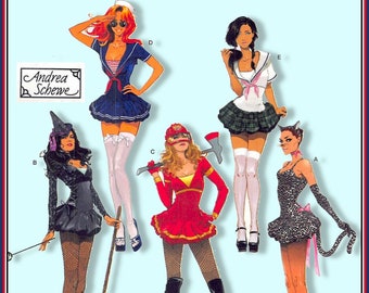 DESIGNER FANTASY COSTUMES-Sewing Pattern-Five Styles-Sailor Girl-Witch-Kitty Cat-Fire Fighter-School Girl-Mini Dress-Uncut-Size 6-14-Rare