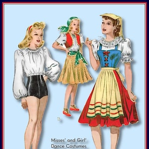 Vintage 1940-DANCE COSTUME TRIO-Sewing Pattern-Historical Italian Costume- Gypsy-Peasant Costume -Modern Tap Dancer Outfit-Size 10-Rare
