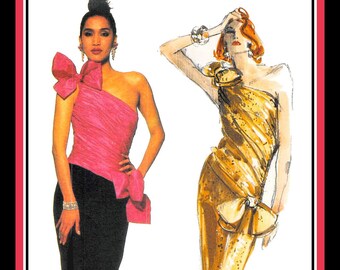 Vintage 1985-STUNNING EVENING GOWN-Cocktail Dress-Vogue Designer Sewing Pattern-Draped Bodice- Asymmetrical Waist-Skirt-Uncut-Size 10-Rare