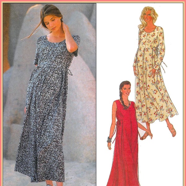 Vintage 1995- FARMHOUSE  BOHO DRESS-Sewing Pattern-3 Styles-Easy Loose Fit-Side Ties-Inverted Pleats-Maternity Dress-Uncut-Size 8-18-Rare