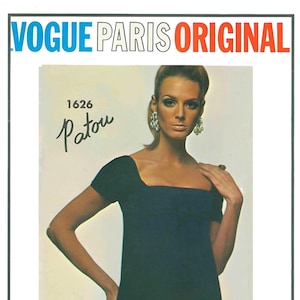 Vintage 1966-VOGUE PARIS ORIGINEEL-Naaipatroon-Avondjurk-Cocktailjurk-Empire Taille-Franse Couturier Patou Origineel-Onbesneden-Size 10-zeldzaam