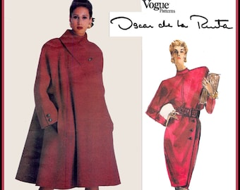 Vintage 1988-Swing Coat-To-Skirt-Vogue Designer Pattern-OSCAR De La RENTA-Loose Fit-Tailored- Asymmetrical Button Closure-Size 6-10-Rare
