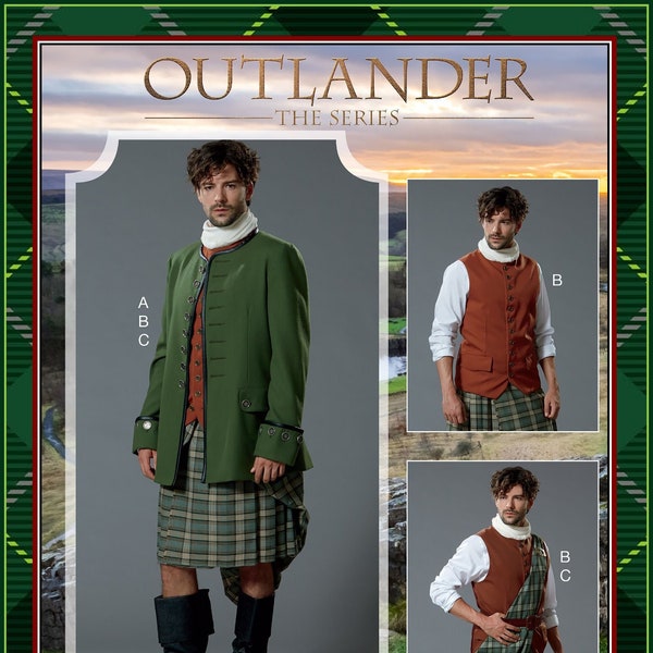 17th Century-HISTORICAL HIGHLAND OUTLANDER-Costume Sewing Pattern-Lined Tailored Jacket-k Kilt-Button-Up-Lace Up-Vest-Uncut-Size 38-44-Rare