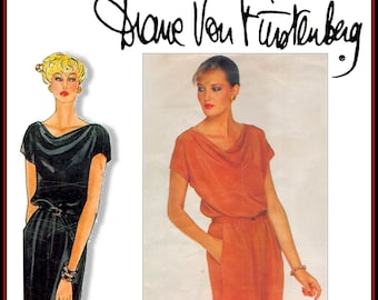 Vintage 1980-DIANE VON FURSTENBERG-Vogue American Designer Original-Sewing Pattern-Evening Gown-Day Dress-Size 8-Rare-Collectible