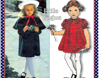 Vintage 1983-MADELINE FRENCH SCHOOL Girl-Vogue Sewing Pattern-Capelet Coat-Matching Dress-Slip-Looose Fitting-Trimmings-Size 6-Rare