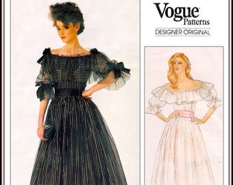 Vintage 1982-ROMANTIC SOUTHERN BELLE-Ball Gown-Dress-Vogue Designer Sewing Pattern-Off Shoulder-Ruffles-Underskirt-Uncut- Size 6-10- Rare