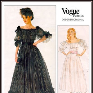 Vintage 1982-ROMANTIC SOUTHERN BELLE-Ball Gown-Dress-Vogue Designer Sewing Pattern-Off Shoulder-Ruffles-Underskirt-Uncut- Size 6-10- Rare