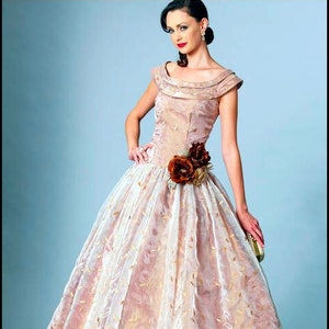 1955-GLAM EVENING GOWN-Vogue Designer Sewing Pattern-Cocktail Dress-Off Shoulder-Dropped Waist-Full Gathered Skirt-Uncut-Size 6-12-Rare