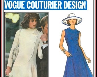 Vintage 1974-VOGUE COUTURIER DESIGN-Sewing Pattern-Designer Dress-Two Styles-Featured in Vogue-Fabiani Original-Uncut-Size 14-Rare