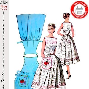 1956-Wrap-Around Apron Dress-PRINT-AT-HOME-Sewing Pattern & Large A-O Print-Appliqué Transfer-Rick-Rack Trim-Instant Download-Size 10-20