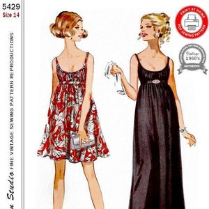 Jaren 60-EMPIRE TAILLE-JAS-Avond-cocktailjurk-Afdruk-at-home naaipatroon-Sexy lage ronde hals-maat 14-Directe download