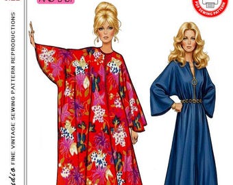 1972-PALM SPRINGS CAFTAN-Jumpsuit-Print-At-Home & große A-O Format-Sehr Lockere Passform-Front-Reißverschluss-Schnell-Einfach zu machen-Einheitsgröße-Instant Download