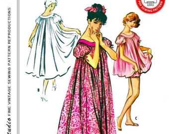 1958-MUU MUU-Baby Doll Nightgown-Bloomers-Loose Fit-Lounge Wear-Print-at-Home-Sewing Pattern-Instant Download-Size 10-20