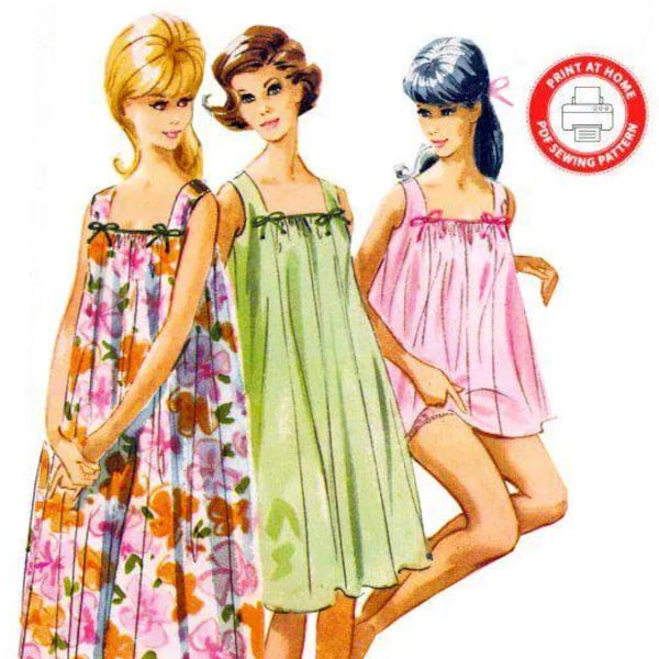 1960-LOVELY MUU-MUU Print-4 Styles-Nightgown-Bloomers-Print-At-Home-Sewing Pattern and Large Print A-O Format-Size 10-20-Instant Download