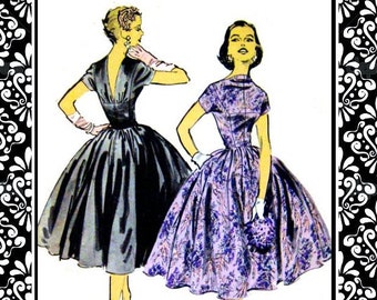 Vintage 1950s -Posh Designer Cocktail Dress- Sewing Pattern -ANNE FOGARTY Original- Deep V Back-Draped Bodice-Size 12- Rare -Collectible