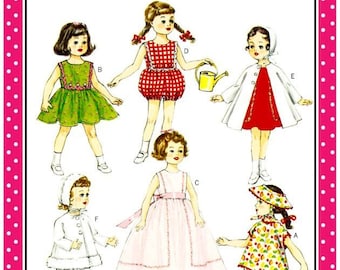 1956-SWEET DOLL CLOTHES-Sewing Pattern-Six Styles-Dreamy Evening Gown-Romper-Frocks-Coat-Hats-Snow Suit-Rick-Rack Trim-18" Doll Size-Uncut