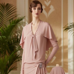 Vestido de té estilo flapper vintage de los años 20 - Vestido drapeado - Patrón de costura - Dos estilos - Falda cruzada asimétrica - Cintura baja - Capa con cuello - Talla 18 - Raro