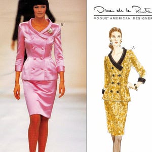 Vintage 1996-COUTURE STYLE SUIT-Vogue Sewing Pattern-Oscar De La Renta-Tailored Double Breasted Jacket-Pencil Skirt-Uncut-Size 6-10- Rare