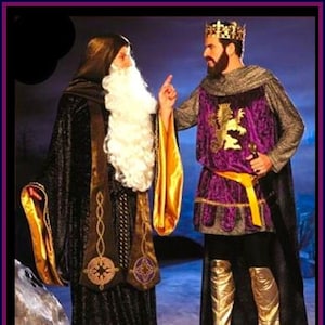 Vintage 2001- KING AUTHOR-MERLIN- Designer Costume Sewing Pattern-Tunic-Cape-Shin Guards- Hoodie-Robe-Long Vestment-Uncut-Size Lg-Xl-Rare