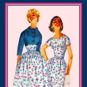 Vintage 1957-ROCKABILLY PARTY DRESS-Sewing Pattern-Wiggle-Bouffant Skirts-Built-Up Midriff-Empire Waist-KimonoSleeves-Jacket-Size 12-Rare
