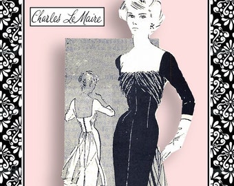 Vintage 1950s-GLAMOROUS COCKTAIL DRESS-Designer Sewing Pattern-Sexy Neckline-Back-Fitted-Draped Bodice-Flutter Back-Size 12-Rare-Collectible
