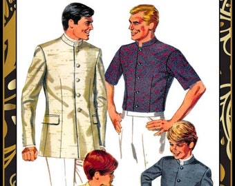 Vintage 1968-NEHRU JACKET-SHIRT-Teen Sewing Pattern-Tailored-Semi Fitted-Stand–Up Collar-Pockets-Back Pleat-Uncut-Size 14-Rare-Collectible