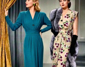 Vintage 1946-GLAM AVENING KLEID-Schnittmuster-Drei Styles-Date Dress-Shoulder Shirring-Shaped Zwerchfell-Spalte Rock-Geschwungener Saum-Größe 16-Selten