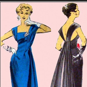 Vintage 1950s-COCKTAIL DRESS-Mr. John Original-Sewing Pattern-Two Styles-Fitted Wiggle Dress-Dramatic Fan Back Drape-Size 12-Mega  Rare