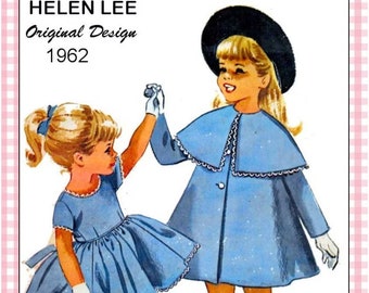 Vintage 1962-HELEN LEE Design Sewing Pattern-French School Girl MADELINE Style Coat with Capelet-Twirl Dress-Attached Petticoat-Size 2-Rare