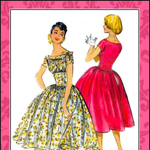 Vintage 1957-DREAMY PARTY DRESS-Sewing Pattern-Gathered Bodice-Shaped Midriff-Bateau Neckline-Full Gathered Skirt-Side Bow-Size 11-Mega rare