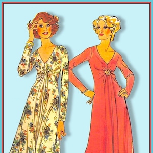 Vintage 1974-SEXY DISCO DRESS-Sewing Pattern-Two Styles-Low V Neckline-Gathered Empire Waist-Flared Skirt-Uncut-Size 14-Rare