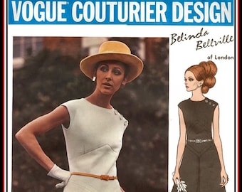 Vintage 1968-MOD SYMMETRICAL DRESS-Vogue Couturier Design-Sewing Pattern-A-Line-Bias Cut-Unique Seaming-Featured in Vogue-Size 16-Rare