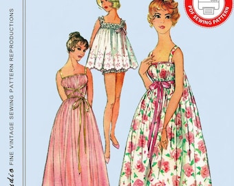 1959-DREAMY NIGHTGOWNS-Print-at-Home & Large AO Print-Schnittmuster-Drei elegante Styles-simple To Make-Größe 10-18-Instant Download