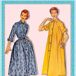 Vintage 1954-CHIC HOUSECOAT-Sewing Pattern-2 Styles-Very Loose Fitting-Wing Collar-Shirt Dress-Raglan Sleeves-Side Pockets-Cuff-Size 16-Rare