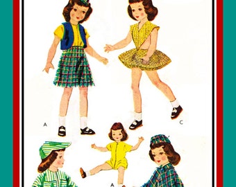 Vintage 1952-BETSY McCALL DOLL Wardrobe-Original Sewing Pattern-Play Suit-Cape-Blouse Hat-Coveralls Panties-Size 14 Inch Doll-Collectible