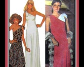Vintage 1976-STUDIO 54-Sexy Evening Dress-Sewing Pattern-Tunic-Flared Pants-Shaped Hem-One Shoulder-Contrast Fabric-Size 10-12-Rare