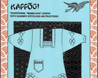 Vintage 1991-KAPPOGI-MAMA SAN- Traditional Japanese Apron-Sewing Pattern-Sashiko Stitching Detail-Uncut-Size Large-Mega Rare-Collectible