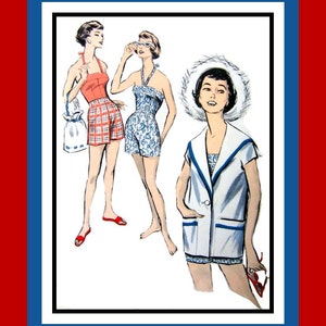 Vintage 1950s- SWEET SUMMER PLAYWEAR-Sewing Pattern -Fitted- Boned -Lined Halter Top & Shorts- Middy Jacket -Uncut -Size 12- Mega Rare