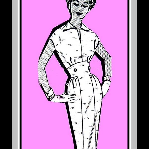 Vintage 1950s- ROCKABILLY SWEETHEART Wiggle Dress- Mail Order Sewing Pattern-Empire Nipped Waist-Back Belt -Wing Collar-Uncut- Size 14- Rare